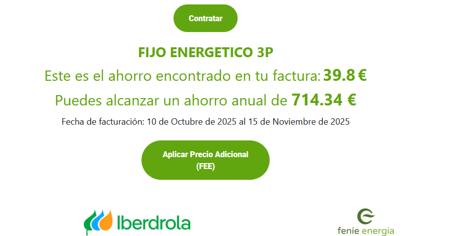 Ejemplo comparador tarifas FENÍE Energía