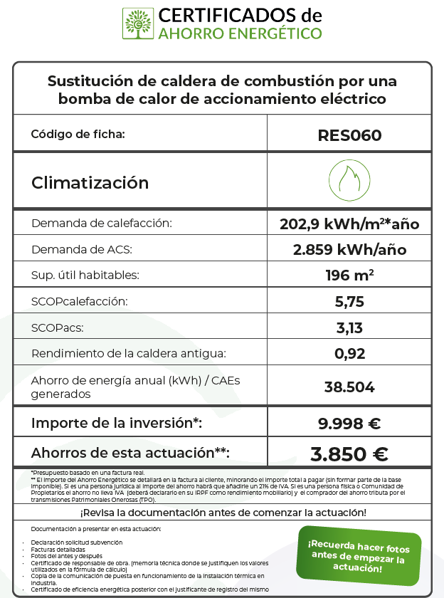 Ejemplo valor económico CAE por substitución de caldera